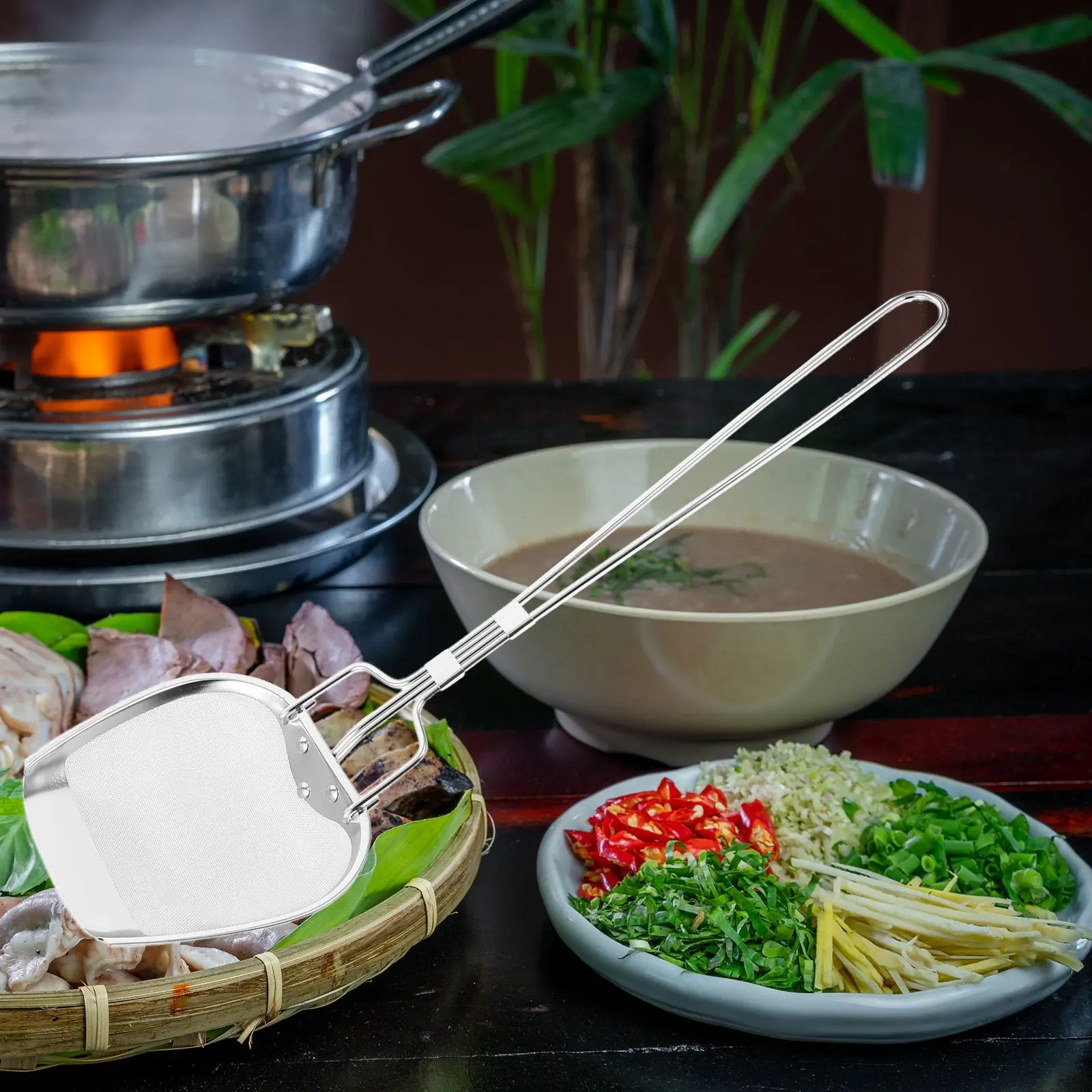 

Stainless Steel Filter Oil Spoon Square Mesh Skimmer Long Handle Colander Strainer Grease Separator Pasta Drainer Food Strainer