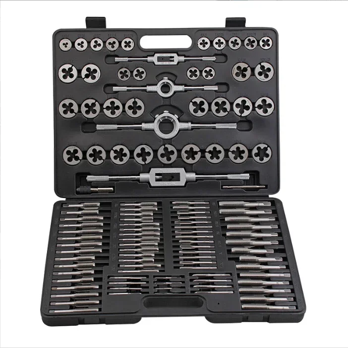 Factory prize tap and die set for threading taps 110Pcs Alloy Steel handtap and die set professional metric tap and die