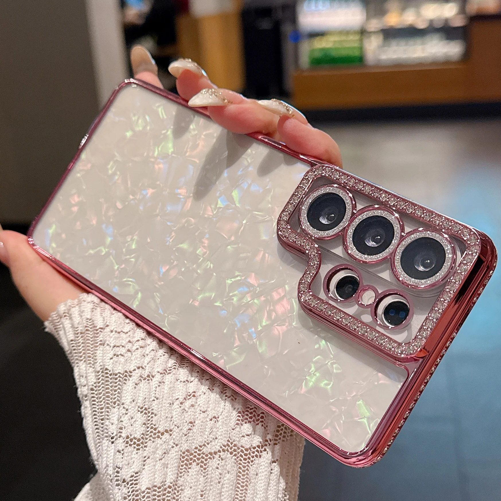 Shell Pattern Phone Cover For Samsung S26 Ultra Glitter Diamond Case For Galaxy S26Ultra S25 Ultra S24 S23 A56 A57 Plating Shell