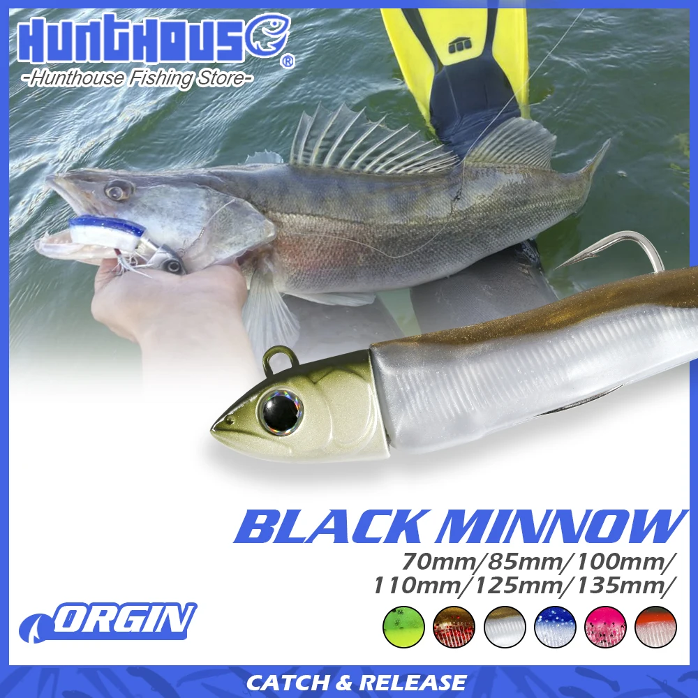 Hunthouse Black Minnow 25g 120g Fishing Lure Soft Pike Bait Hengelsport Roofvissen Kunstaas Bass Artificial Leurre Souple Shad