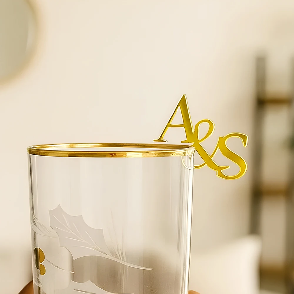 

10/30/50/100PCS Acrylic Drink Tags Personalized Initials, Drink Toppers Wedding Decoration for Drinks, Glass Topper