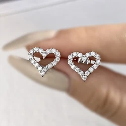 DiamondWorld Moissanite Diamond Love Heart Stud Earrings for Women Gift Real 925 Sterling Silver Eternity Wedding Fine Jewelry