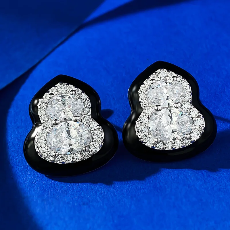 China-Chic Vintage Chinese Style Premium Earrings Diamond Small Design Sense S925 Silver Needle Fulu Hulu Earrings