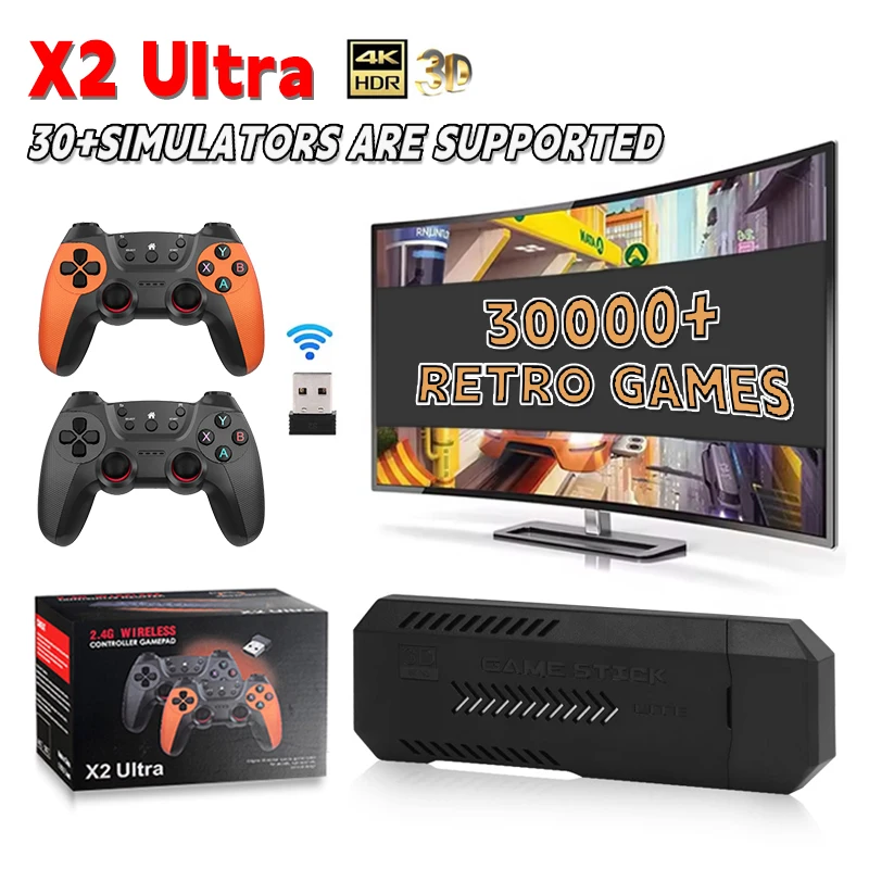 X2 الترا لعبة فيديو عصا وحدة التحكم ألعاب الرجعية هدية الكريسماس 2.4G مزدوجة وحدة تحكم البطارية اللاسلكية 4K HD ألعاب x2ultra consola