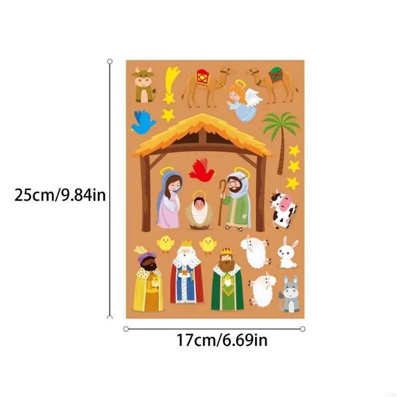 62KD Christmas Stickers Colorful Nativity Scene Decals Removable Window Stickers