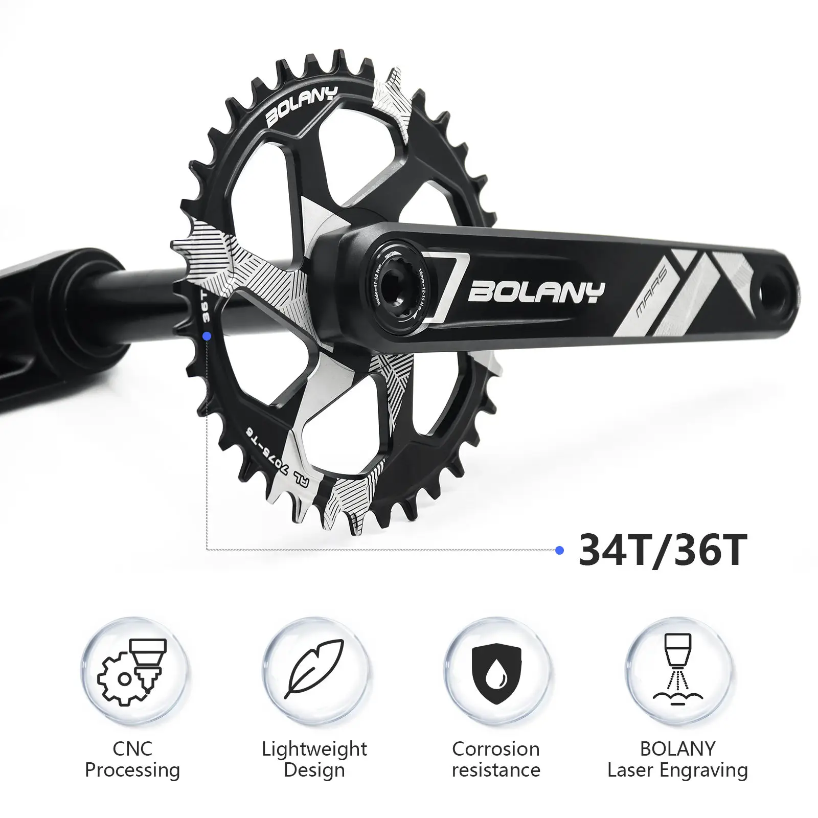 Popular Bolany CNC Direct Mounted 34T/36T Hollow Chainwheel Left and Right Cranks Single Disc for BMX Moutain Bicycle Road Bike