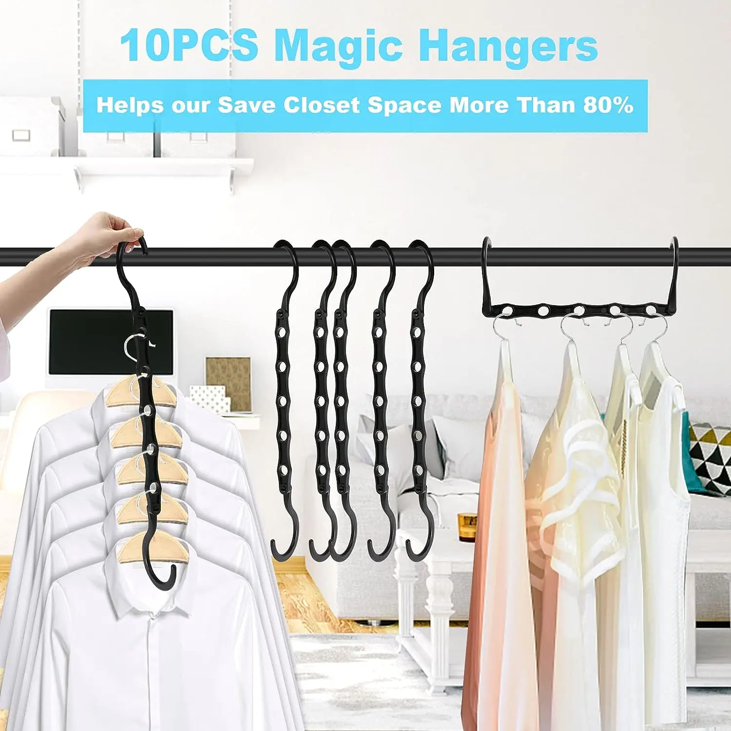 Sturdy Cascading Hangers with 5 Holes for Heavy Clothes, Closet Organizers and Storage, College Dorm Room Essentials 10 Pack