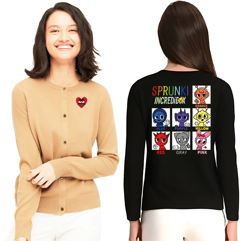 

Game Character 2 Print Women Cardigan Cotton Cute Snag Heart Embroidery O-Neck Single Breasted Long Sleeves Autumn Fit Sweater