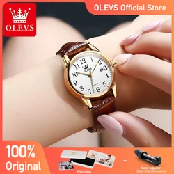 OLEVS Top Brand Quartz Watch For Women 50M Waterproof GMT  Watches Women's Sports Leather Strap Men Wristwtach Ultrathin