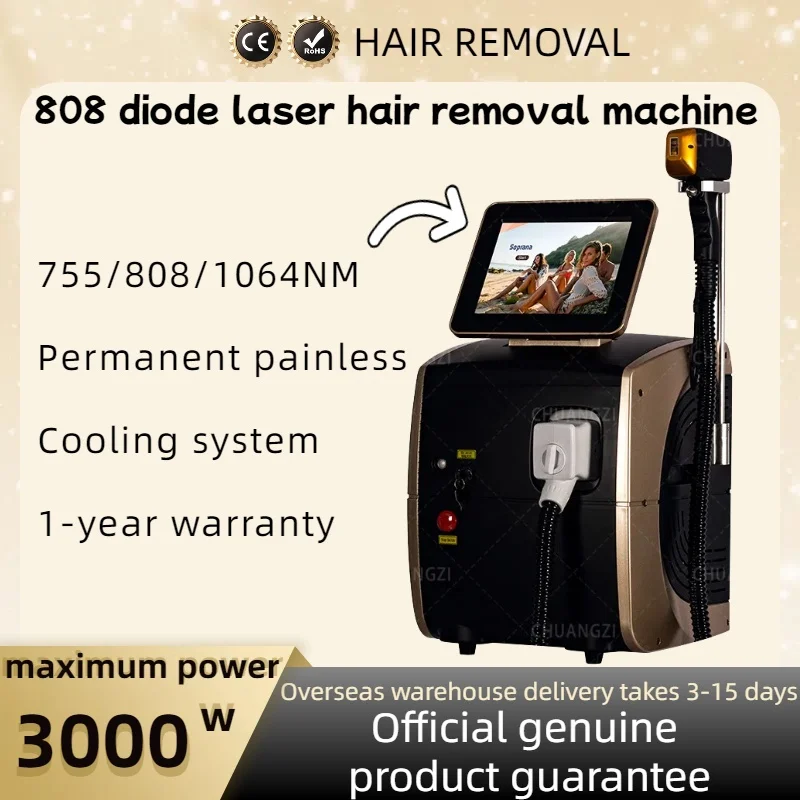 808nm Diode Laser Hair Removal Machine 3000W 755 1064 Alexandrit Permanent Removal Cooling Head Painless Laser Epilator Salon CE