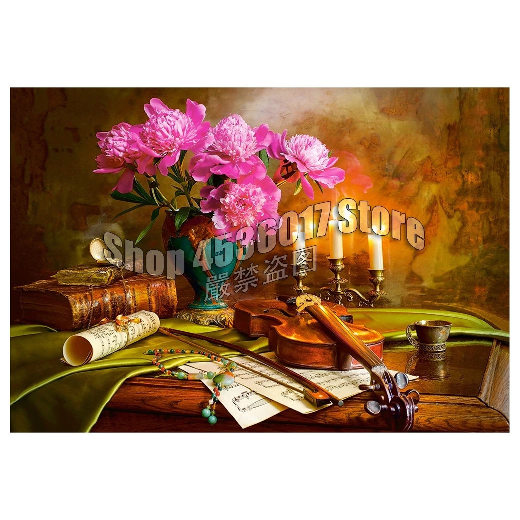 

5D DIY Diamond painting Still Life with Violin & Flowers Full Diamond embroidery Cross Stitch Rhinestone Mosaic Christmas gifts