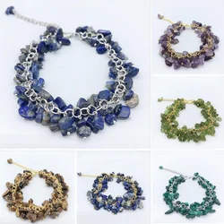 Fashion Stone Beads Bracelet Crystal Tiger Eye Lapis Lazuli Malachite Irregular Chain Bracelets Bangle For Women Party Gifts