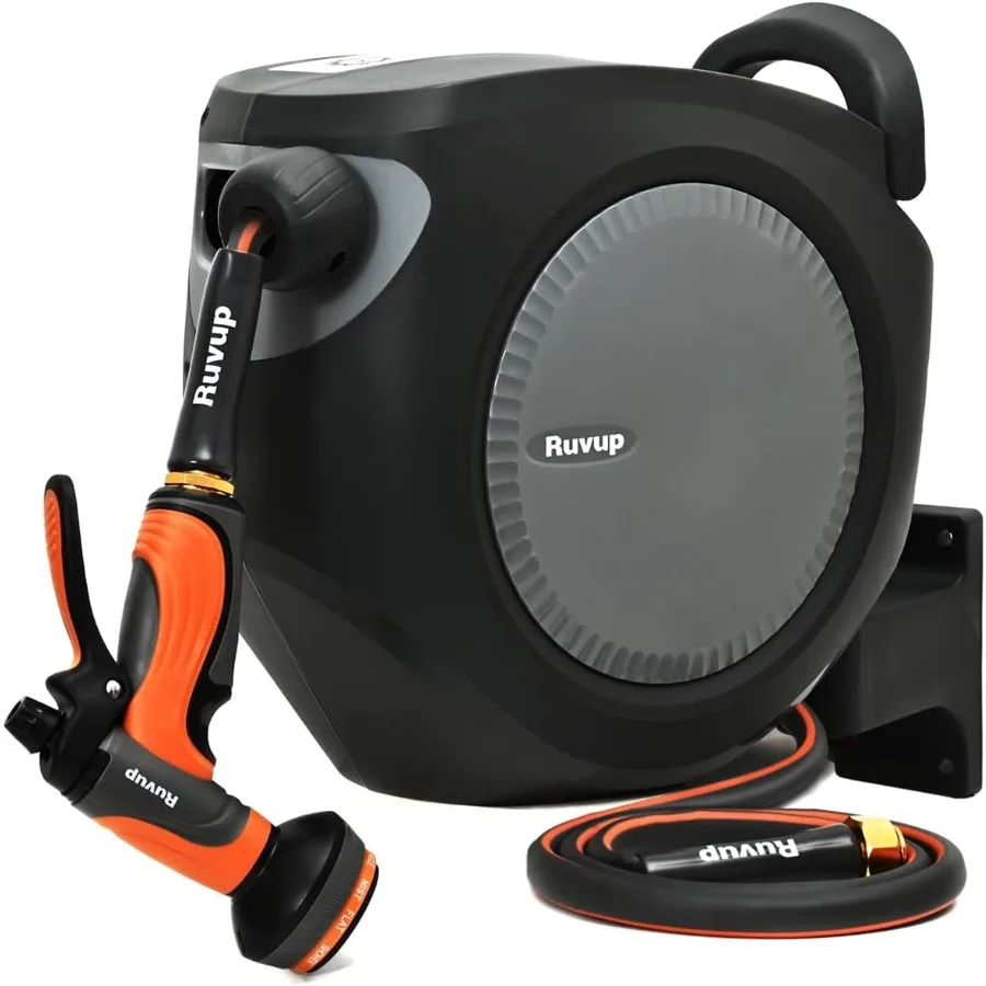 

Retractable Garden Hose Reel 1 2in x 50ft Water Hose Reel with 10 Style Nozzle UV Resistant Automatic Gardening Hose Reel