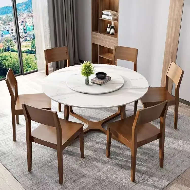 

Restaurant ash wood solid wood round table chair small apartment household with turntable round dining table new Chinese solid w