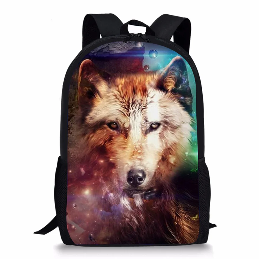 트렌디 인기 Moon Wolf 노트북 배낭 학생 학교 가방 Space Wolf 3D 인쇄 옥스포드 방수 소년/소녀 노트북 배낭