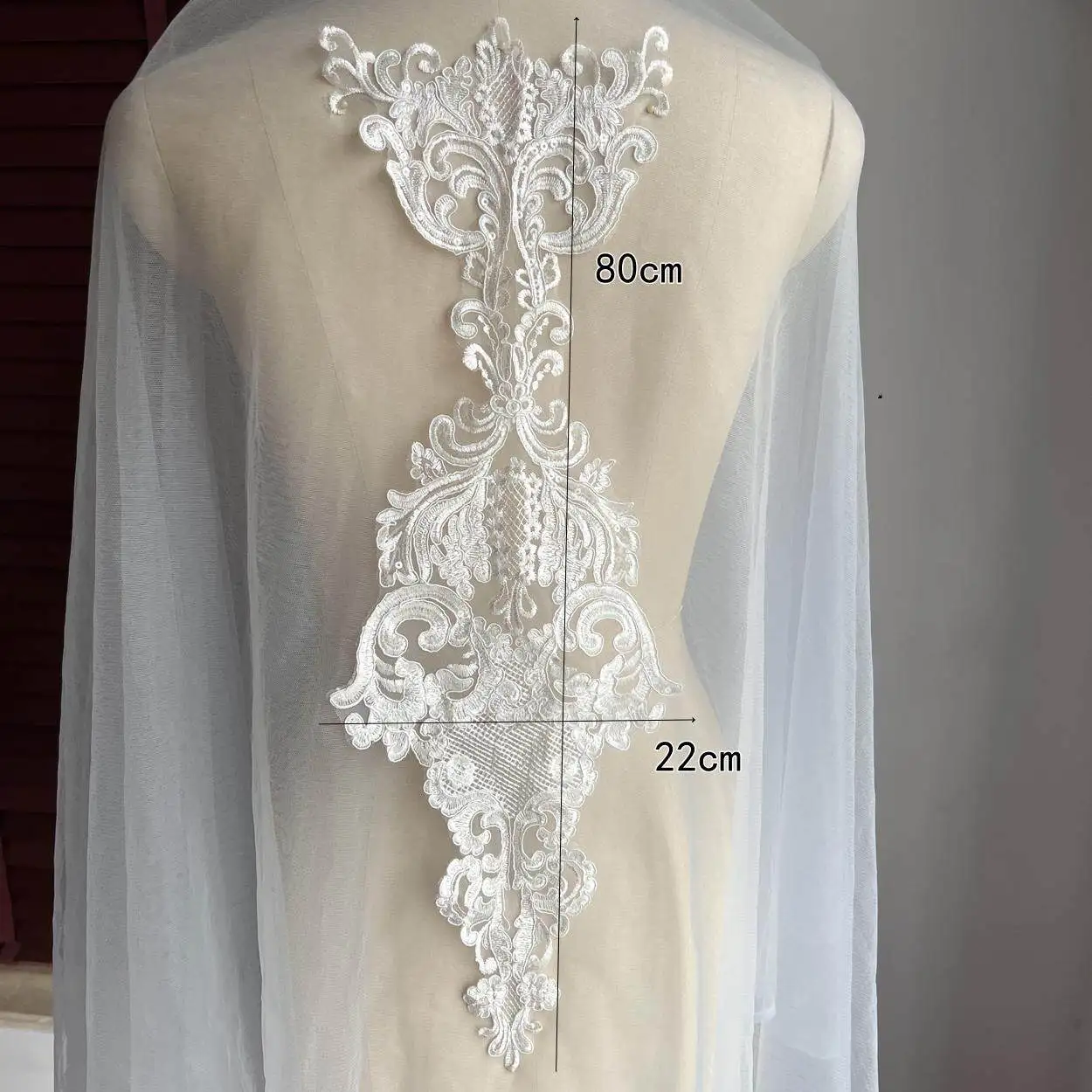 Ivory Sequined Floral Embroidery Lace Appliques DIY Wedding Dress Lace Accessories Perfect for DIY Wedding Dresses