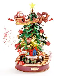 Robotime-rolife-クリスマスのメロディツリーオルゴール,ライト付きの3D木製パズル,完璧な家族の贈り物,組み立てが簡単なおもちゃ