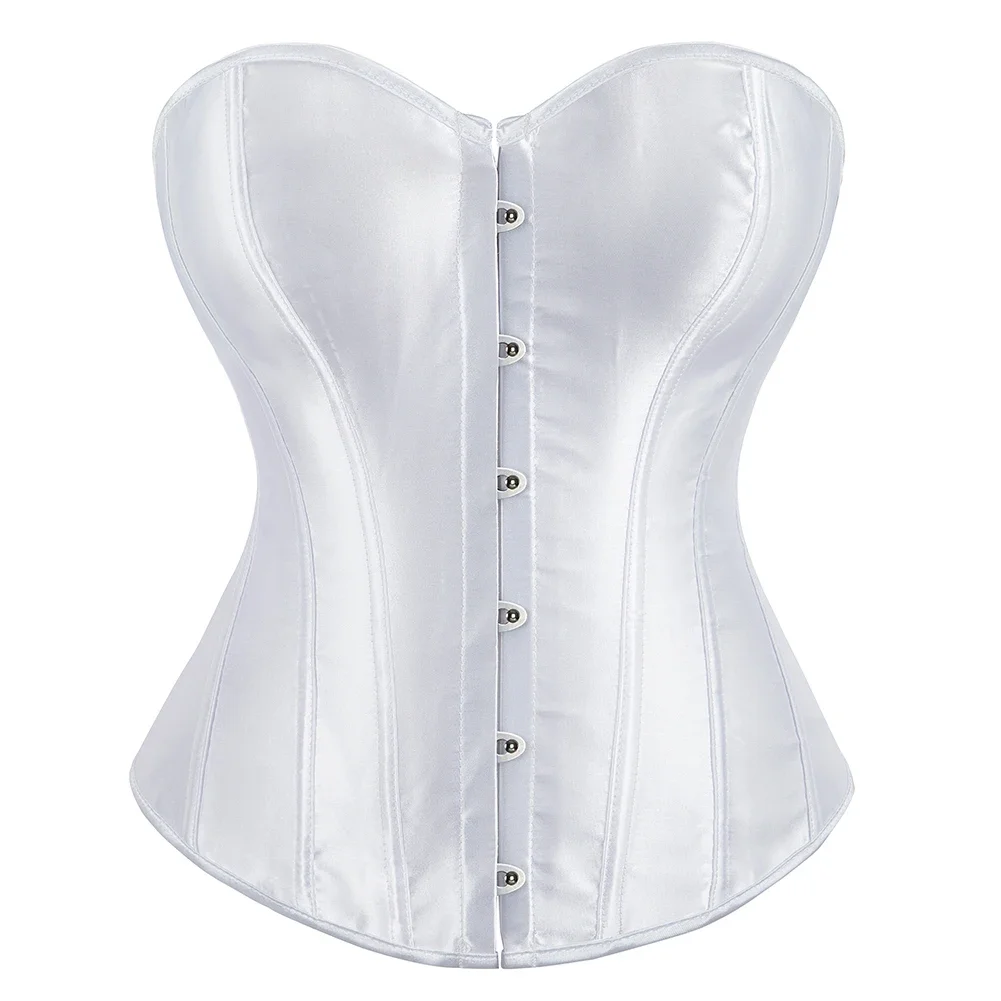 

Overbust Corset Plus Size Satin Bustier Top Women Front Buckle Closure Elastic Boned Corselet Top Waist Bauques