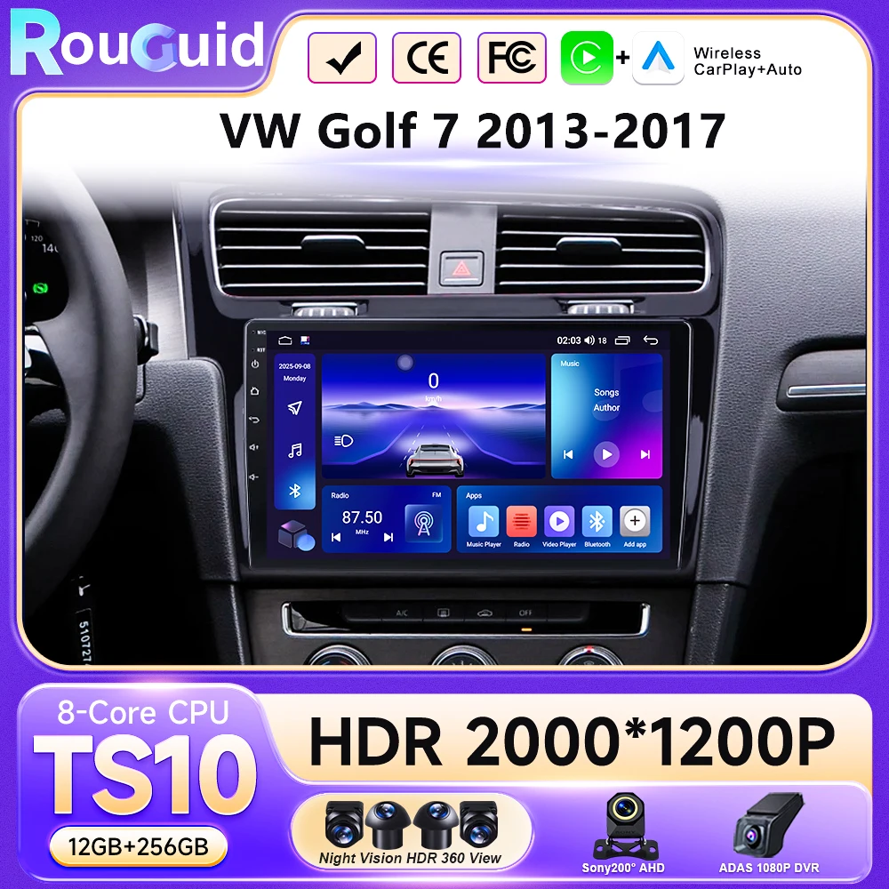 

Автомагнитола для Volkswagen VW Golf 7 MK7 GTI 2012-2020 с беспроводным CarPlay, Android Auto, мультимедиа, GPS, 2 Din