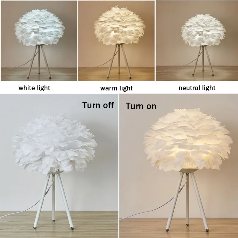 Fashion Feather Table Lamp Romantic Led Bedroom Bedside Light Dinning Desk Torch Lamparas for Living Room Coffee Shop Decor