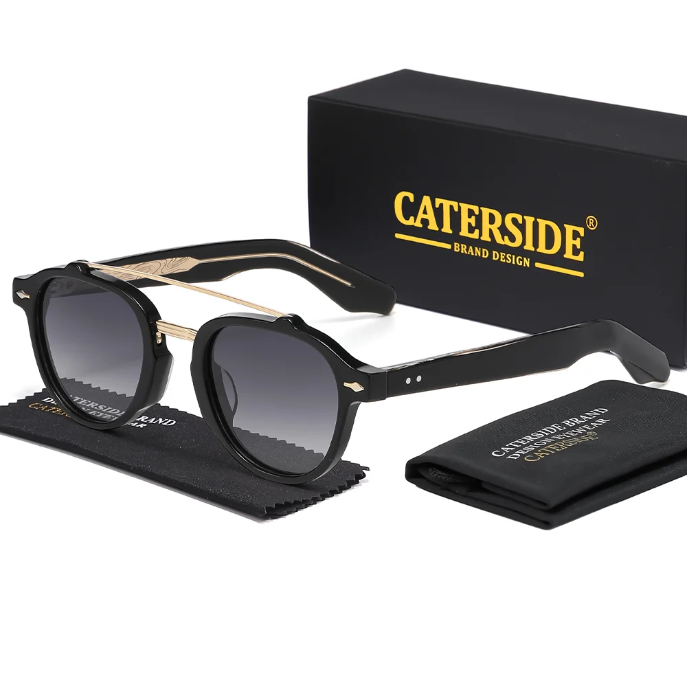 CATERSIDE Neue polarisierte Sonnenbrille für Herren, Acetatrahmen, flaches Design mit doppeltem Brückenbogen, modische dekorative Damenbrille, UV400 – Detail 13