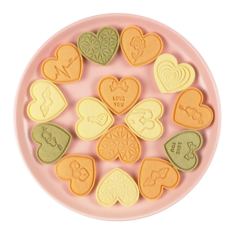 10 piezas de bonitos cortadores de galletas para el Día de San Valentín, sellos de plástico con forma de corazón rosa para galletas, molde para galletas, juego de moldes para galletas para amantes de la prensa