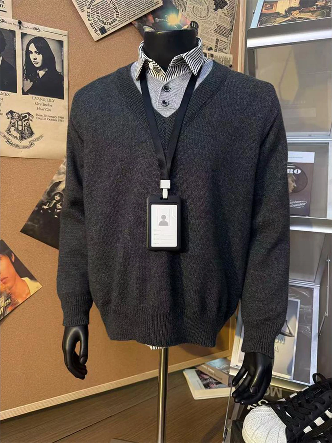 

Deep ey Spliced Knitwear Men's Sle Autumn Winter Outerwear Warm Base Layer irt Loose Fit V-Ne Thiened Knitted Sweater