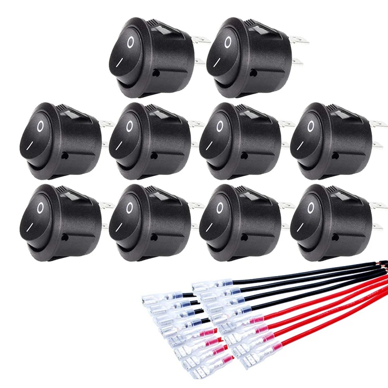 10Pc ON/OFF Round Rocker Switch MINI Toggle Switch 2 Pin SPST Push Button Switch With Wires For Auto Car RV Boat Accessories