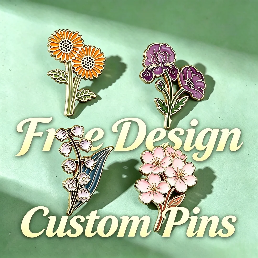 Custom Badge Floral Enamel Lapel Pin Sunflower Cherry Lily Iris Gold Metal Flower Pin Women Clothing Backpack Decor Gift