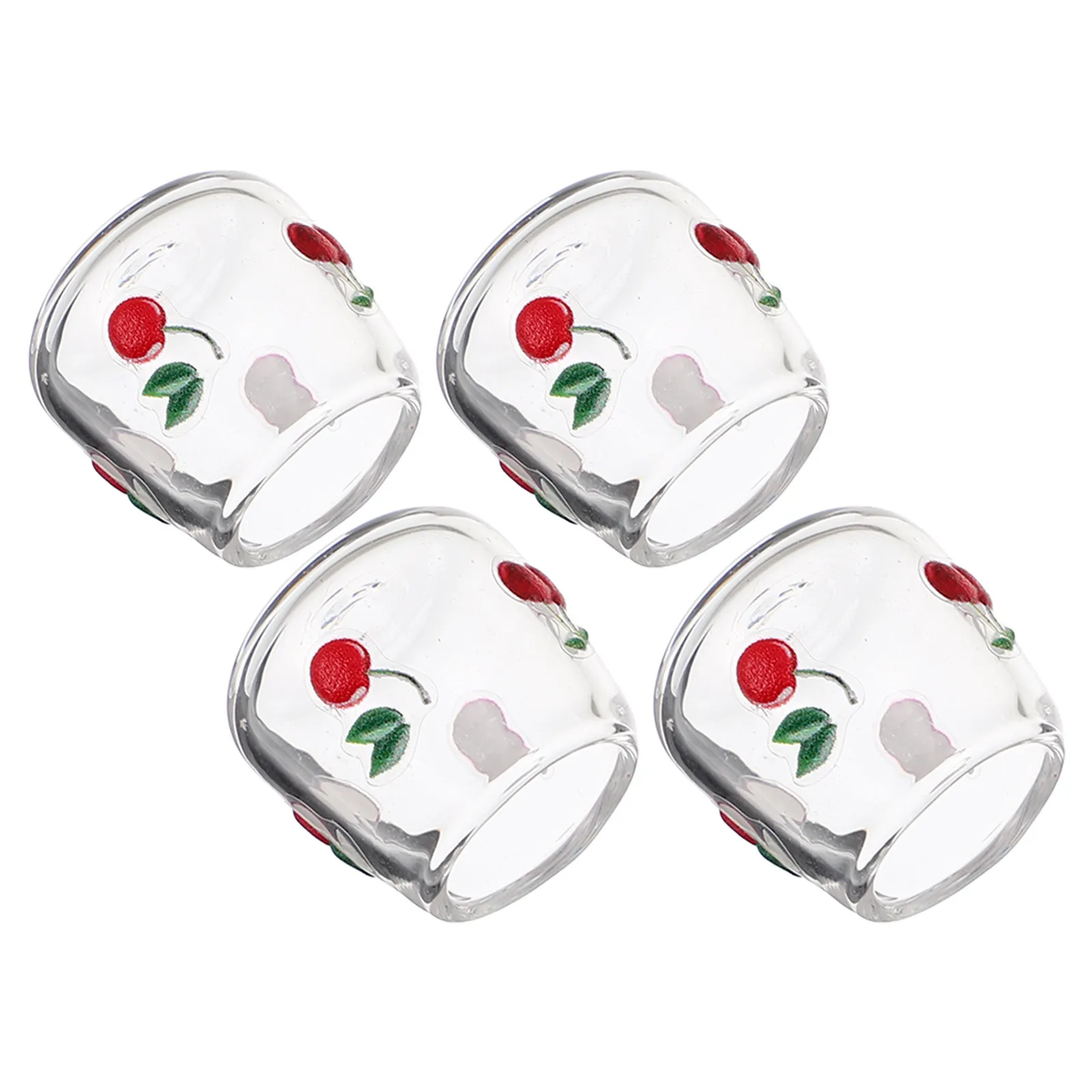 4Pcs Mini Glass Tumblers Cherry Style Tiny Cups for Dollhouse Kitchen Accessories Miniature Drinking Glassware Mini Cups view 2