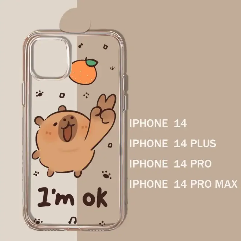 Cute Capybara Funny Animal Phone Case Transparent soft For iphone 11 13 12 14 15 pro max mini plus