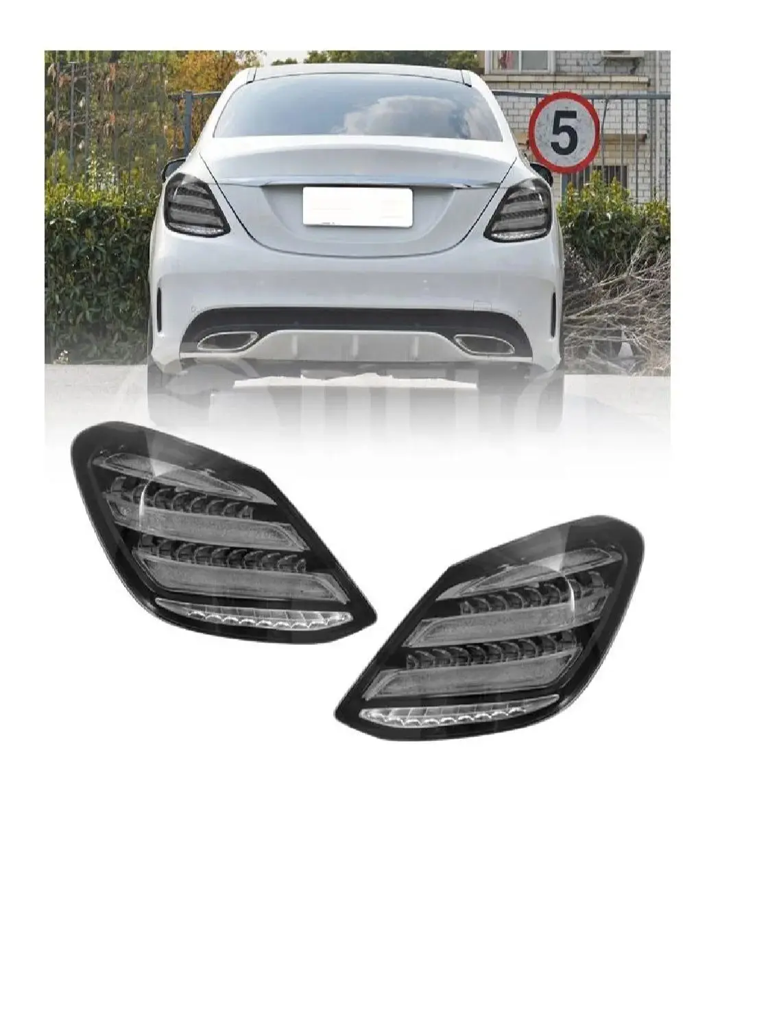 Lampu Belakang LED Tahun 2015-2018 untuk Mercedes Benz C Class W205 Lampu Upgrade dengan Desain M4 GTS