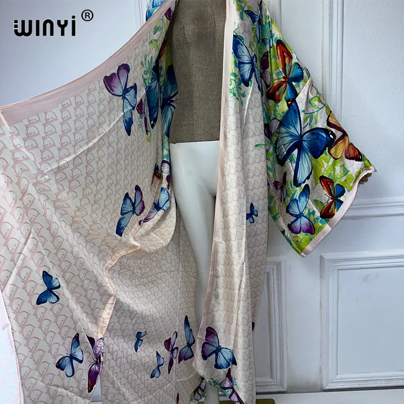 WINYI 2024 nowy letni nadruk BOHO okrycie plażowe afrykańskie sweter damski boho wakacje artystyczna odzież seksowne Kimono vestidos para mujer