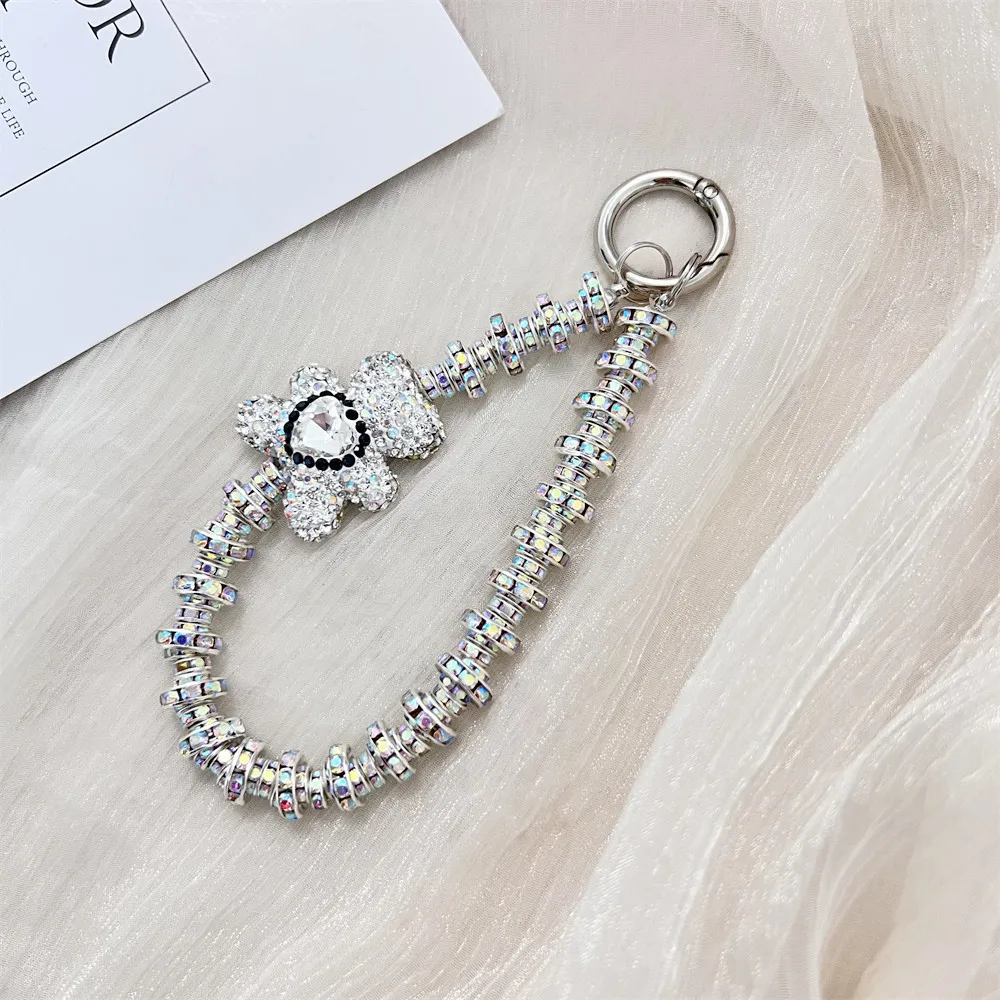 Rhinestone Bow Wrist Strap Phone Pendant Keychain, Glitter Gift