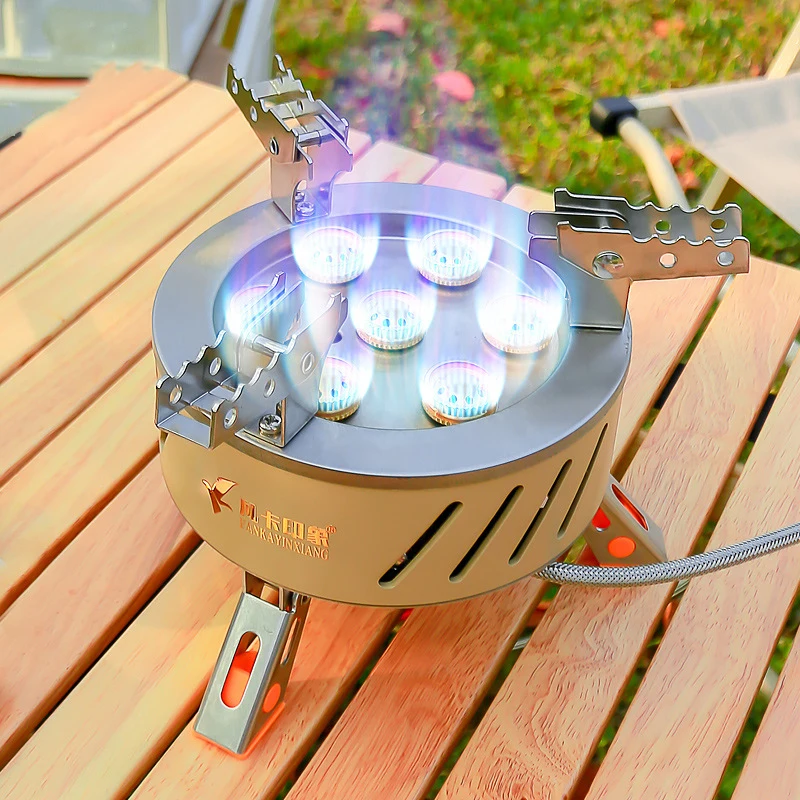 17800W Outdoor Strong Fire Burner Windproof Portable Camping Gas Stove 7 Heads Barbecue Gas Cooker Tourist Burner Camp Supplies