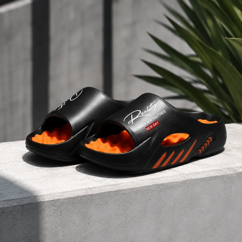 

Men's Spring and Summer Brand New Outdoor Daily Indoor Hiking Beach Letter Print Eva Massage Comfortable Casual Versatile Slippers