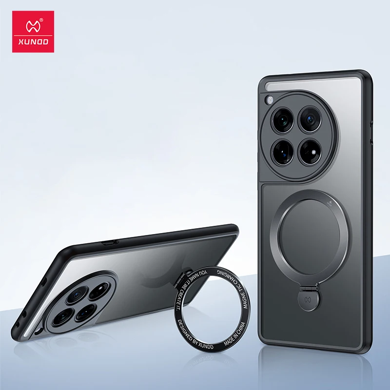 Xundd For OnePlus 12 11 ACE 2 Pro Case with Magnetic Holder Acrylic&TPU Back Ultra Transparent Camera Protection Cover For 1+ 12
