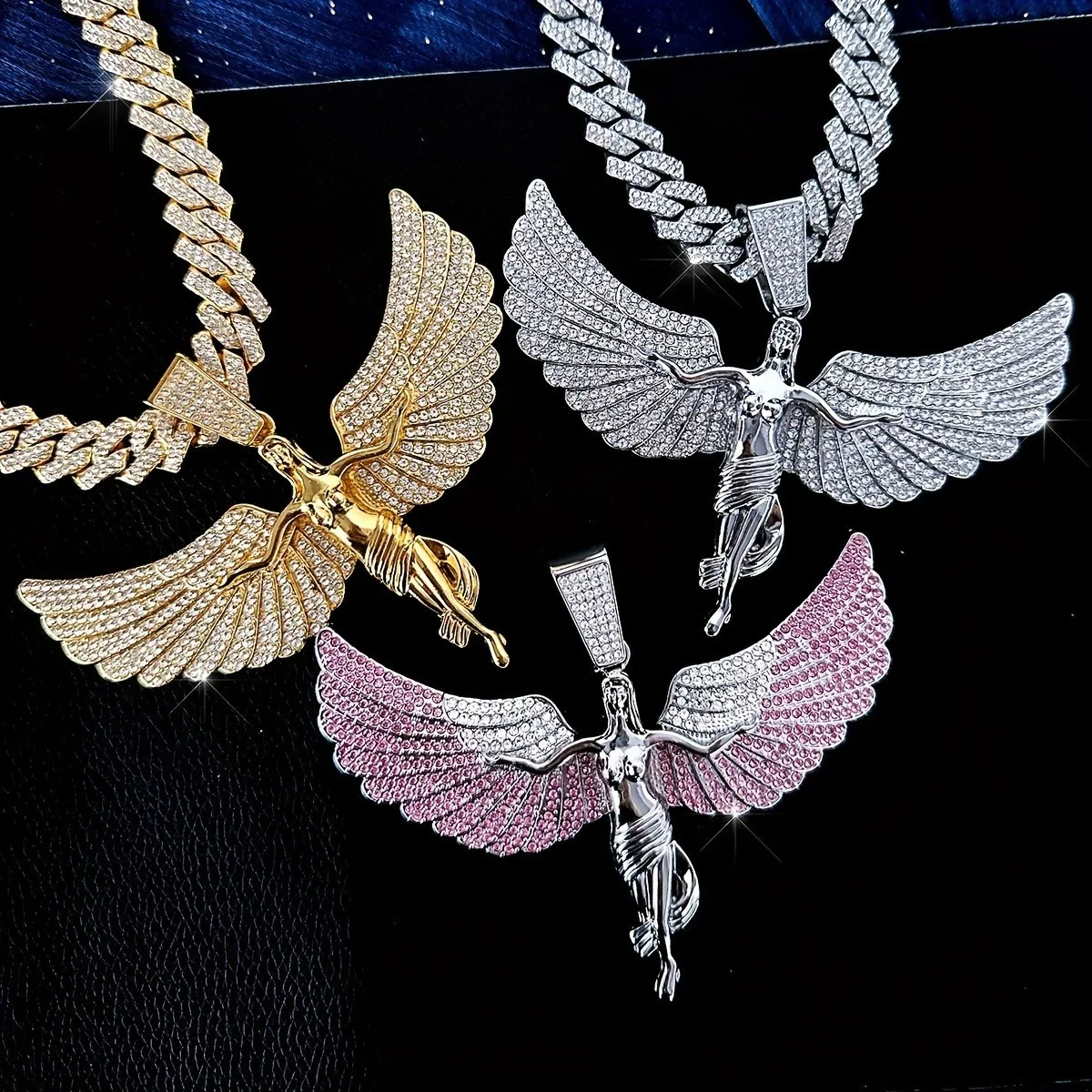 

Ожерелье с подвеской в виде богини ангела Iced Out для мужчин и женщин, кубинская цепочка со льдом, унисекс, панк-репер, счастливые украшения