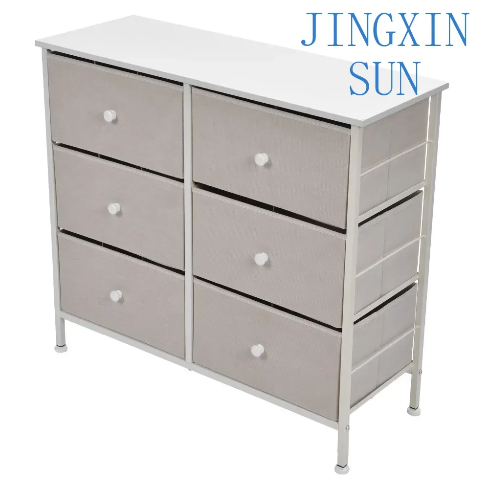 3Tier 6 Drawers Chest NonWoven Fabric Storage Cabinet Unit with Handles Home Bedroom Furniture White
