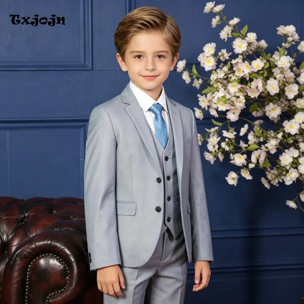 HomecomingFormal Suit Set for Boys Trend Linen Tuxedo Wedding 3PC Jacket Pants Vest Kids Blazer Set Slim Fit Tailored Outfit