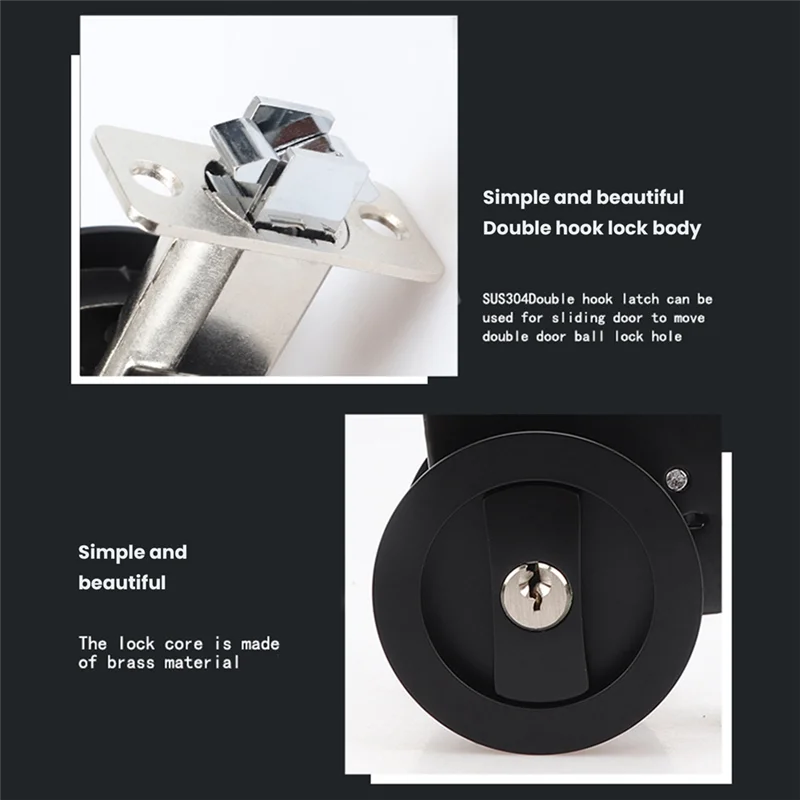 B50B-1 PCS Black Privacy Round Pocket Door Hardware Black Contemporary Pocket Door Lock With Keys