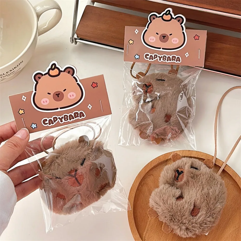 Cute Plush Capybara Keychain Cartoon Bag Pendant Capybara Doll Brooch Fluffty Animal Doll Key Ring Pendant Men Women