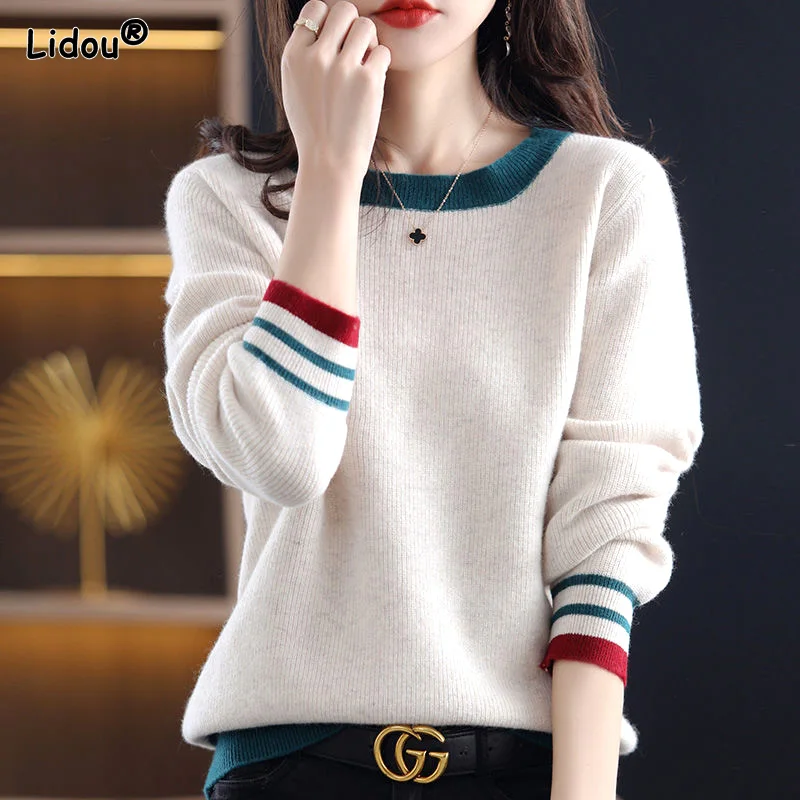 Korean All-match Trend New Solid Color Long Sleeved Sweaters Top Autumn Winter O-neck Keep Warm Pullovers Women\'s Clothing 2022