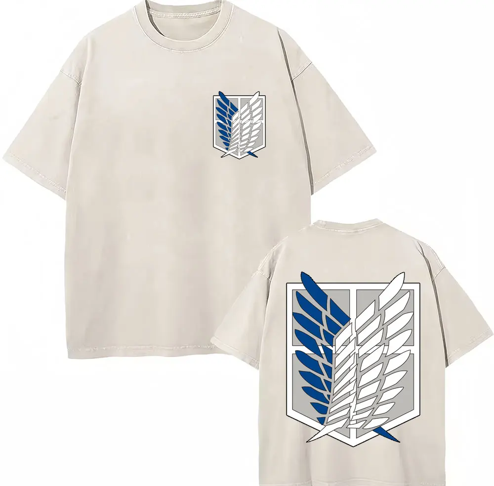 Washed Anime Attack on Titan Eren Yeager T Shirt Men Women Fashion Vintage Manga T Shirts Casual Cotton Loose T-Shirt Streetwear
