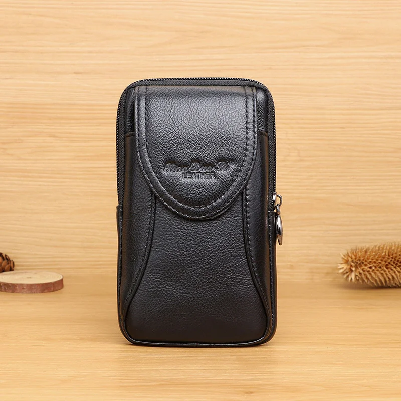 Men's leather waist bag Multi functional small bag Head leather 5.5 inch 6-inch mobile phone bag Belt waist bag image 6