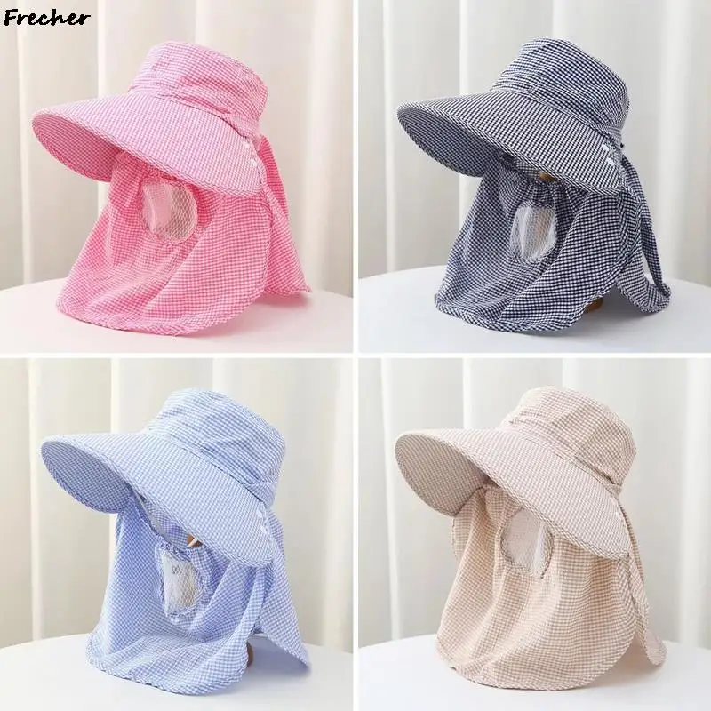 Unisex Garden Work Hat Wide Brim Sun Protection Chapeau with Removable Mask Breathable Face Cover Cap Sunhat Summer Visors Caps