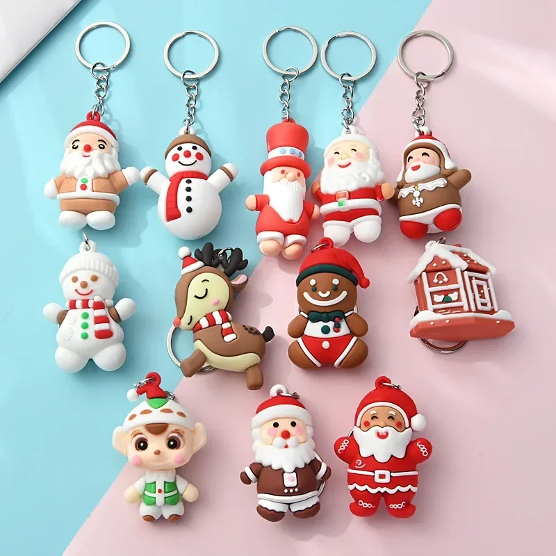 Cute 3D Santa Claus Silicone Keychain Christmas Tree Snowmen Keyring Gifts for Women Men Backpack Accessories Christmas Pendant