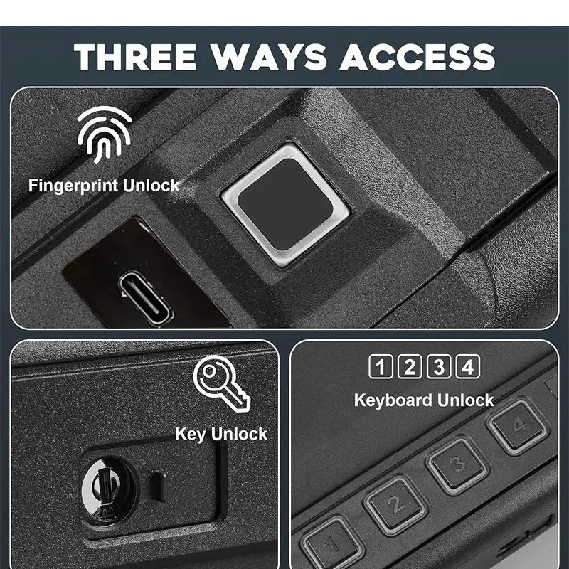 Biometric Gun Safe Box with Quick Access & Silent Operation Fingerprint, Keypad and Key with Type C Emergency Power Port.