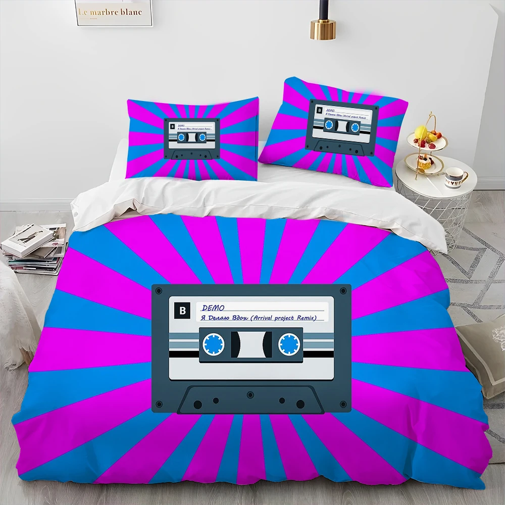 

Retro Nostalgia Music Tape Record Comforter Bedding Set,Duvet Cover Bed Set Quilt Cover Pillowcase,King Queen Size Bedding Set