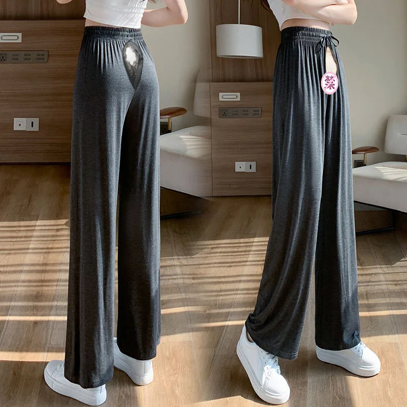 Invisible Open Crotch Pants Women's Wide Leg Lounge Pants Loose Comfy Cozy Casual Pajama Trousers Female Convenient Outdoor Sex